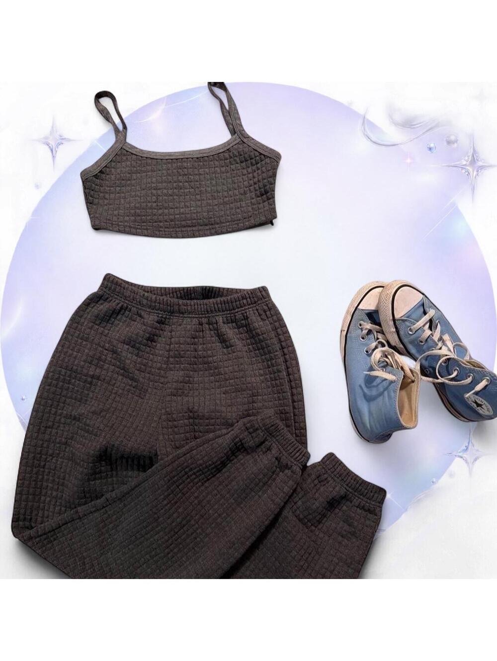Charcoal Gray Textured 2-Piece Cami + Jogger Set